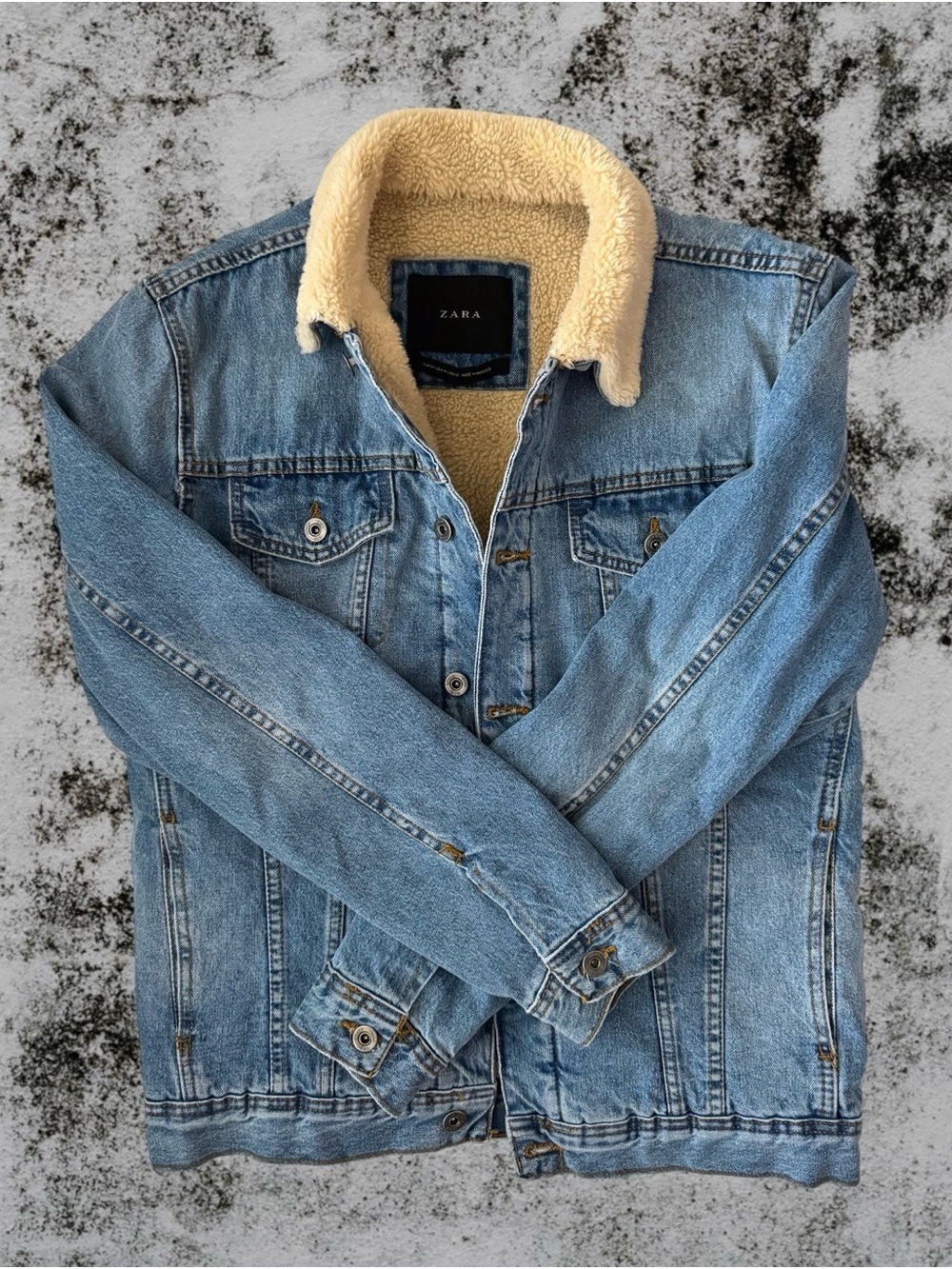 Zara Mens Denim Sherpa Lined Jacket